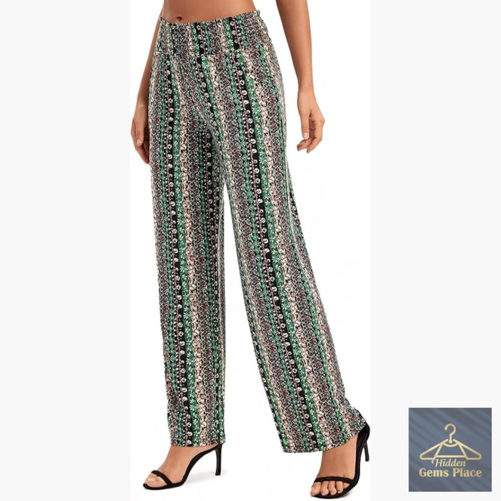 High Waisted Wide Leg Palazzo Pants with Pockets, Boho Lounge Pants